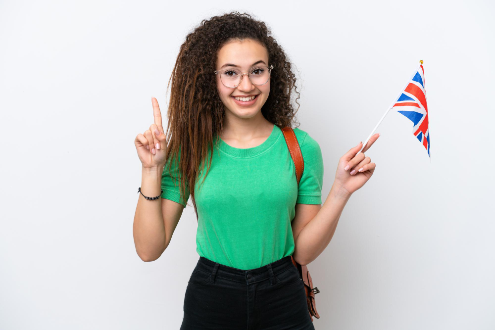 student with uk flag